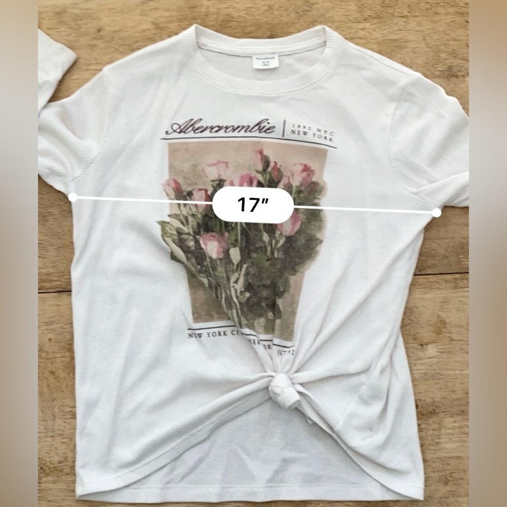 Abercrombie Kids‎ Girls’ Sz 13/14 Cream Waffle Weave Tie Front Floral Top - Picture 9 of 11